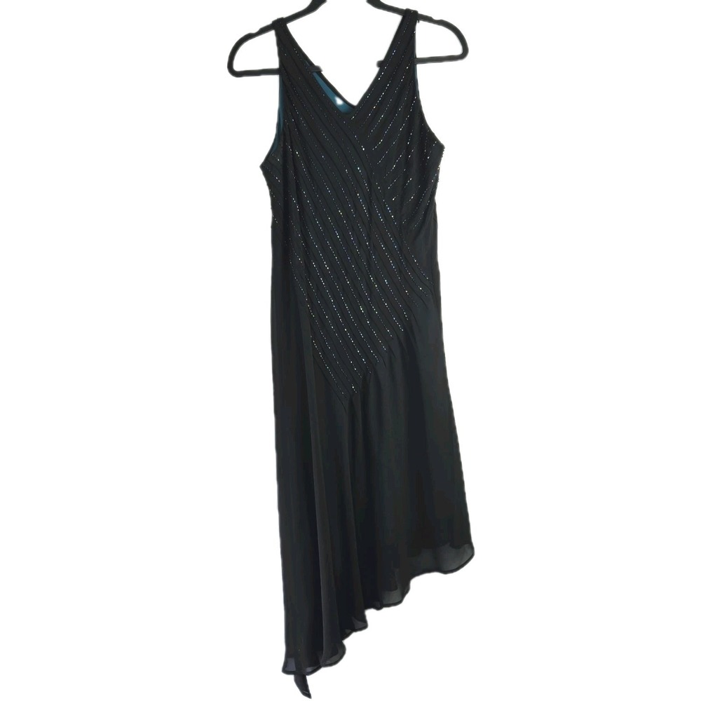 Vtg Positive Attitude Black Bias Asymmetrical Dress 14 Beaded Flapper Whimsigoth